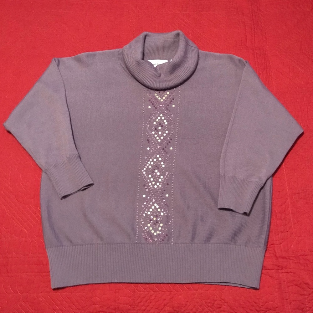 Alfred Dunner Lavender Cow Neck Beaded Sweater